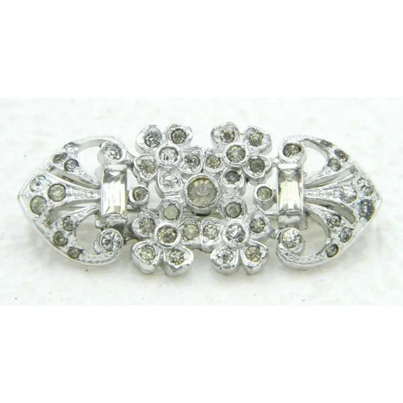 Vintage Art Deco Rhodium Plated Clear Glass Flower